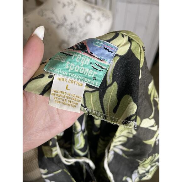 Vintage Reyn Spooner Hawaiian Tropical Leaf Print Long Dress Short Sleeve Large - Picture 4 of 8